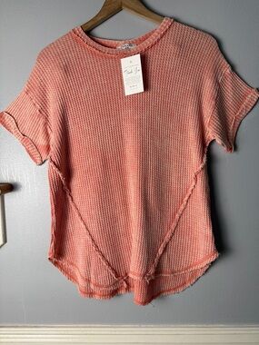 Zenana Outfitters Coral Waffle Short Sleeve Tee
